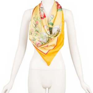 Valentino 1990s Vintage Seashell Floral Print Yellow Silk Signed Scarf image 2