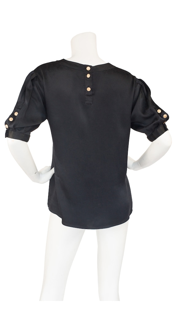 Chanel 1980s Vintage Black Silk Puff Sleeve Blouse
