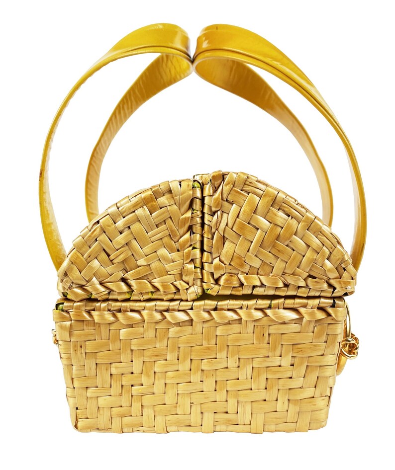 Rodo 1960s NWT Vintage Yellow Wicker Basket Top Handle Handbag