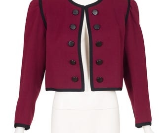 Chaqueta corta de lana burdeos acanalada vintage otoño/invierno 1982-83 de Yves Saint Laurent, talla XL