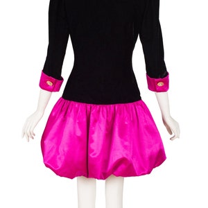 Escada 1990s Vintage Black Velvet & Hot Pink Silk Satin Bubble Cocktail Dress Sz S image 2