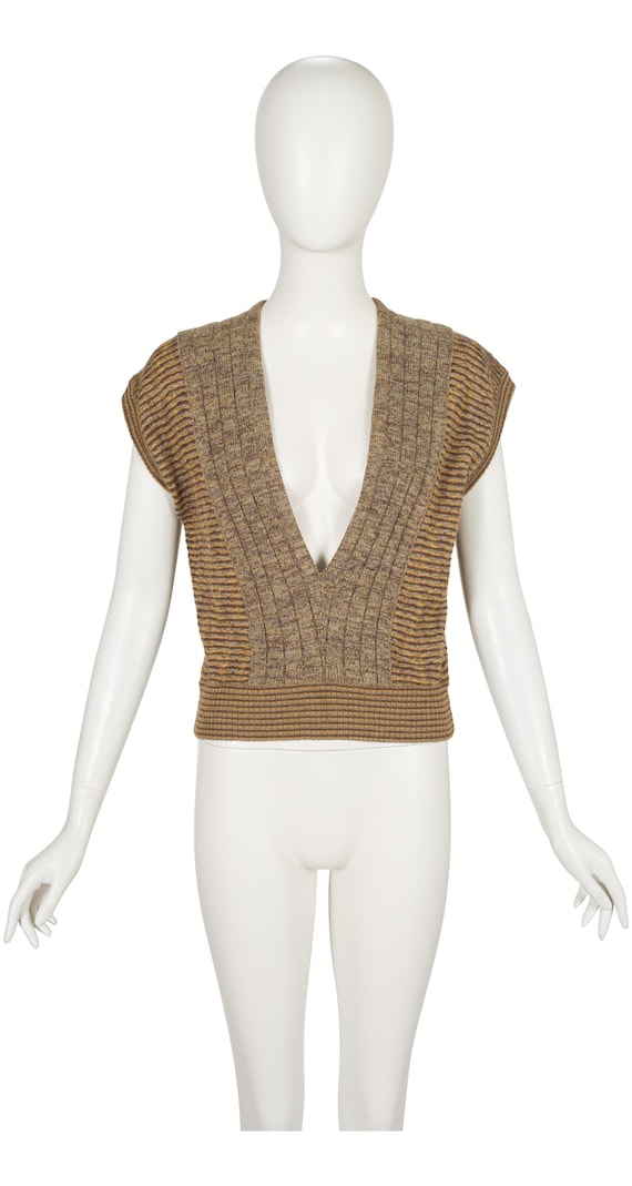 Giorgio Armani, Giorgio Armani 1970s Striped Wool Deep V-Neck Vintage Sweater Vest Sz S M