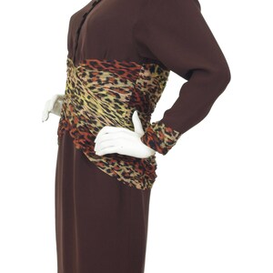 Jean-Louis Scherrer 1980s Vintage Leopard Print Dress Sz S / Designer Silk Chifon & Brown Crepe image 4