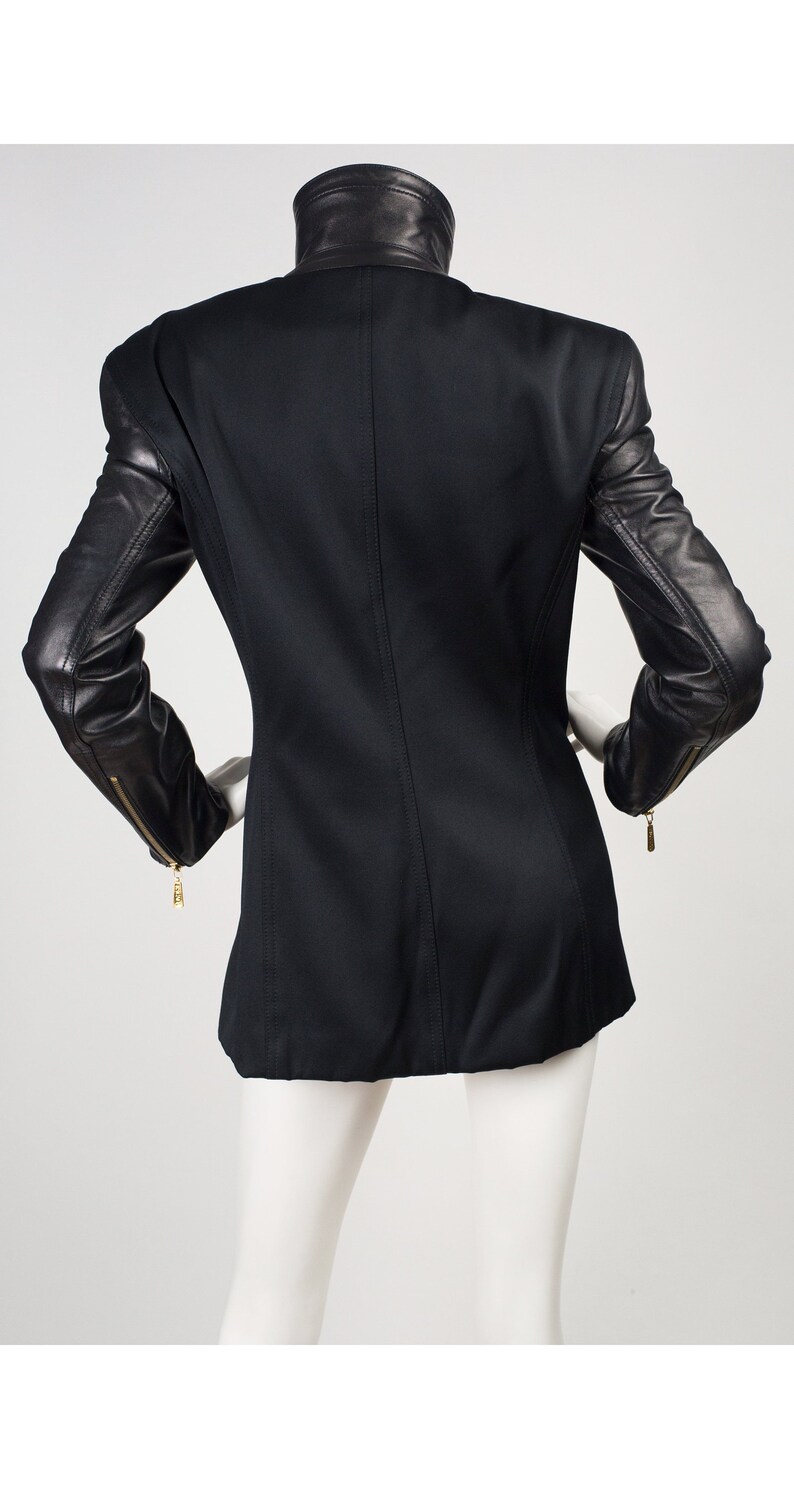 Escada 1990s Vintage Black Leather Motorcycle Jacket Sz S image 3