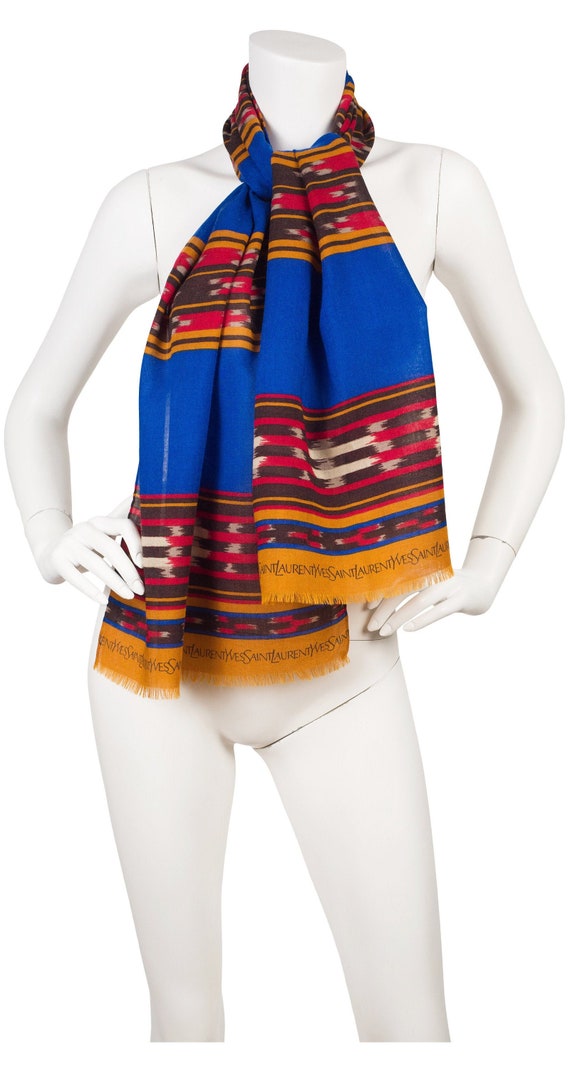 Yves Saint Laurent 1980s Vintage Blue Ikat Print L