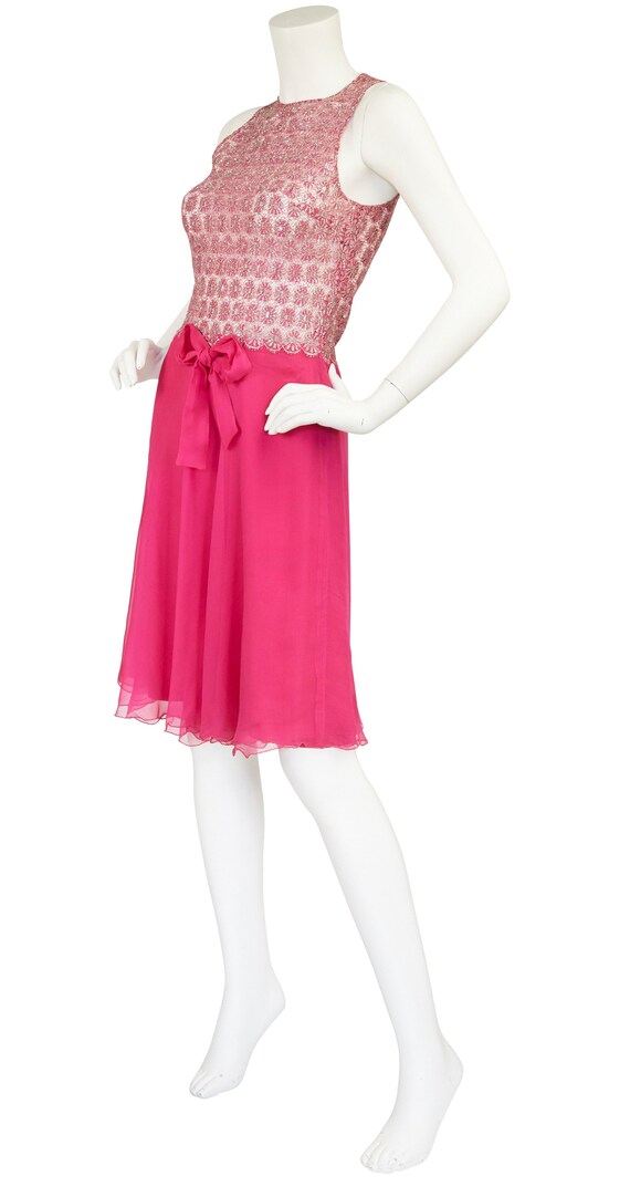 1960s Vintage French Silver Lamé & Hot Pink Silk … - image 4