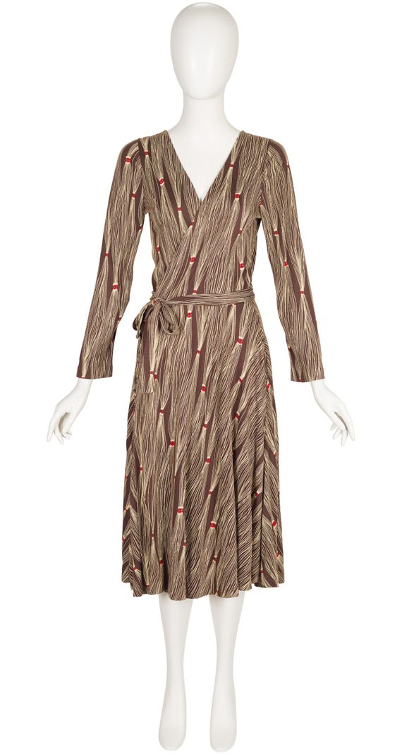 diane von furstenberg wrap dress brown Vintage Designer Diane Von Frstenberg Chocolate Brown Print Silk Wrap Dress
