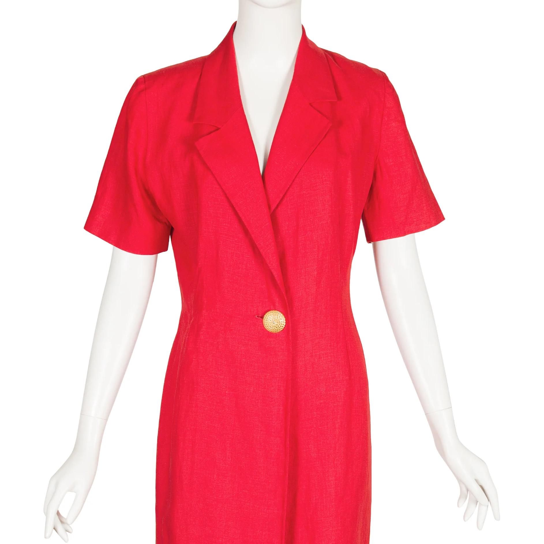Givenchy 1990s Vintage Red Linen Short Sleeve Blazer Dress Sz M - Etsy