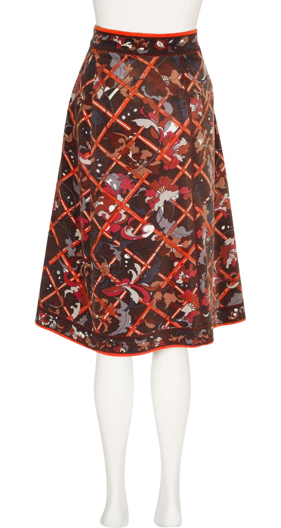 Emilio Pucci 1970s Vintage Floral Print Brown Cotton Velvet Wrap