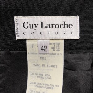 Guy Laroche Couture 1990s Vintage Black Satin Tuxedo Stripe Wool Pencil Skirt Sz M L image 6