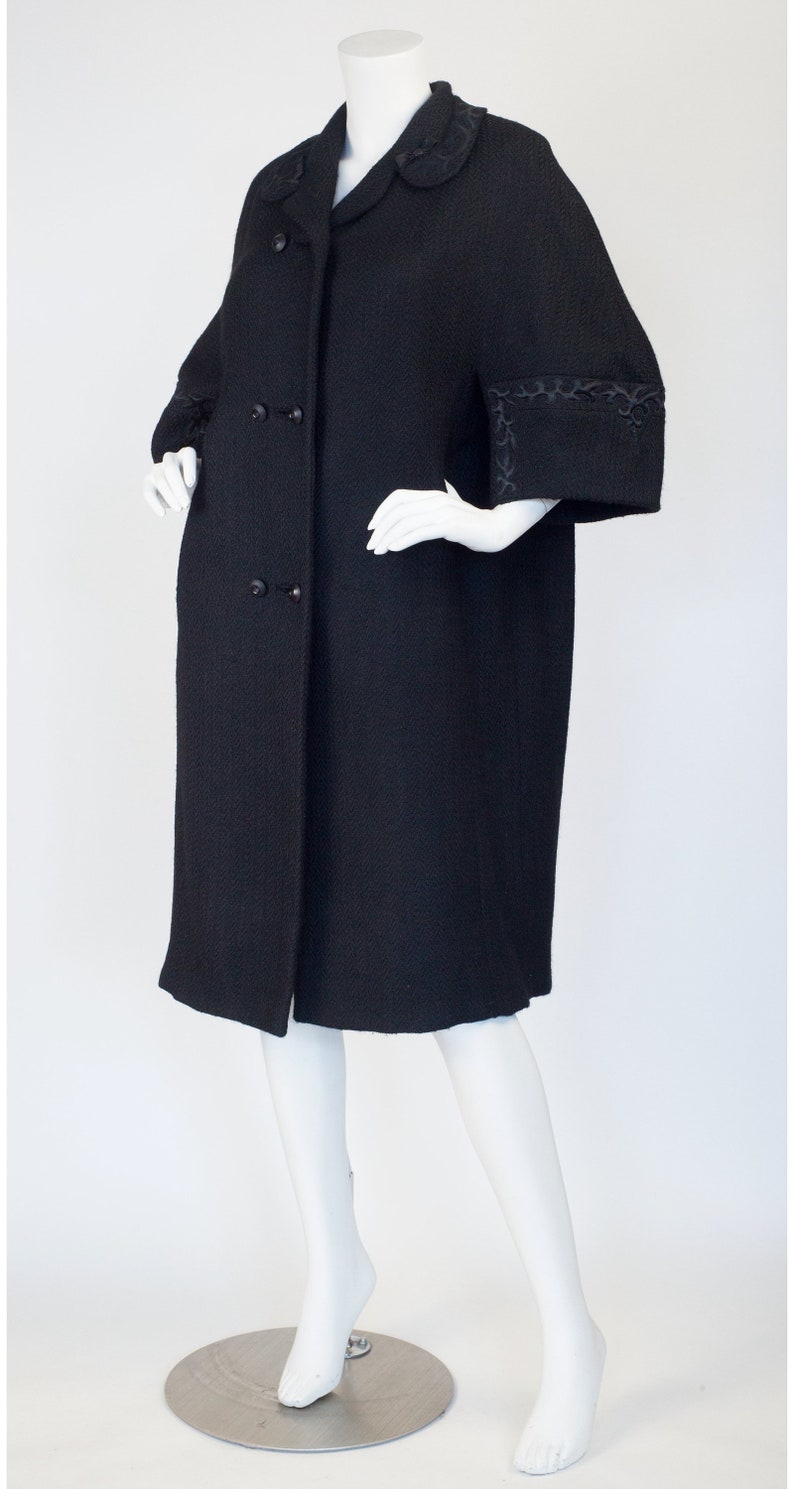 1950s Vintage Women's Styled by David Satin Trim Black Wool Coat image 4