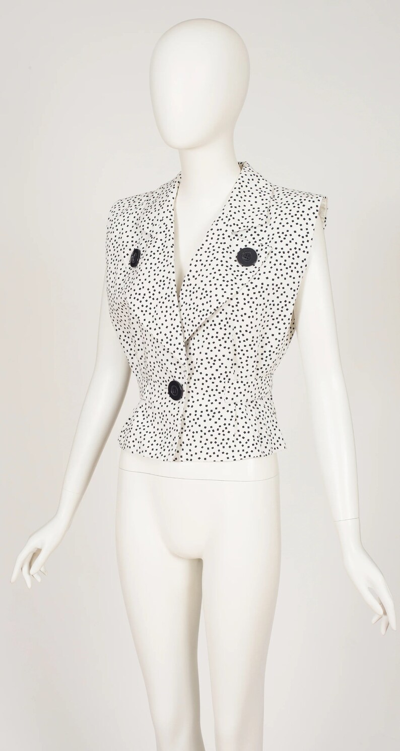 Yves Saint Laurent 1980s Vintage Confetti Print White Cotton Vest image 4