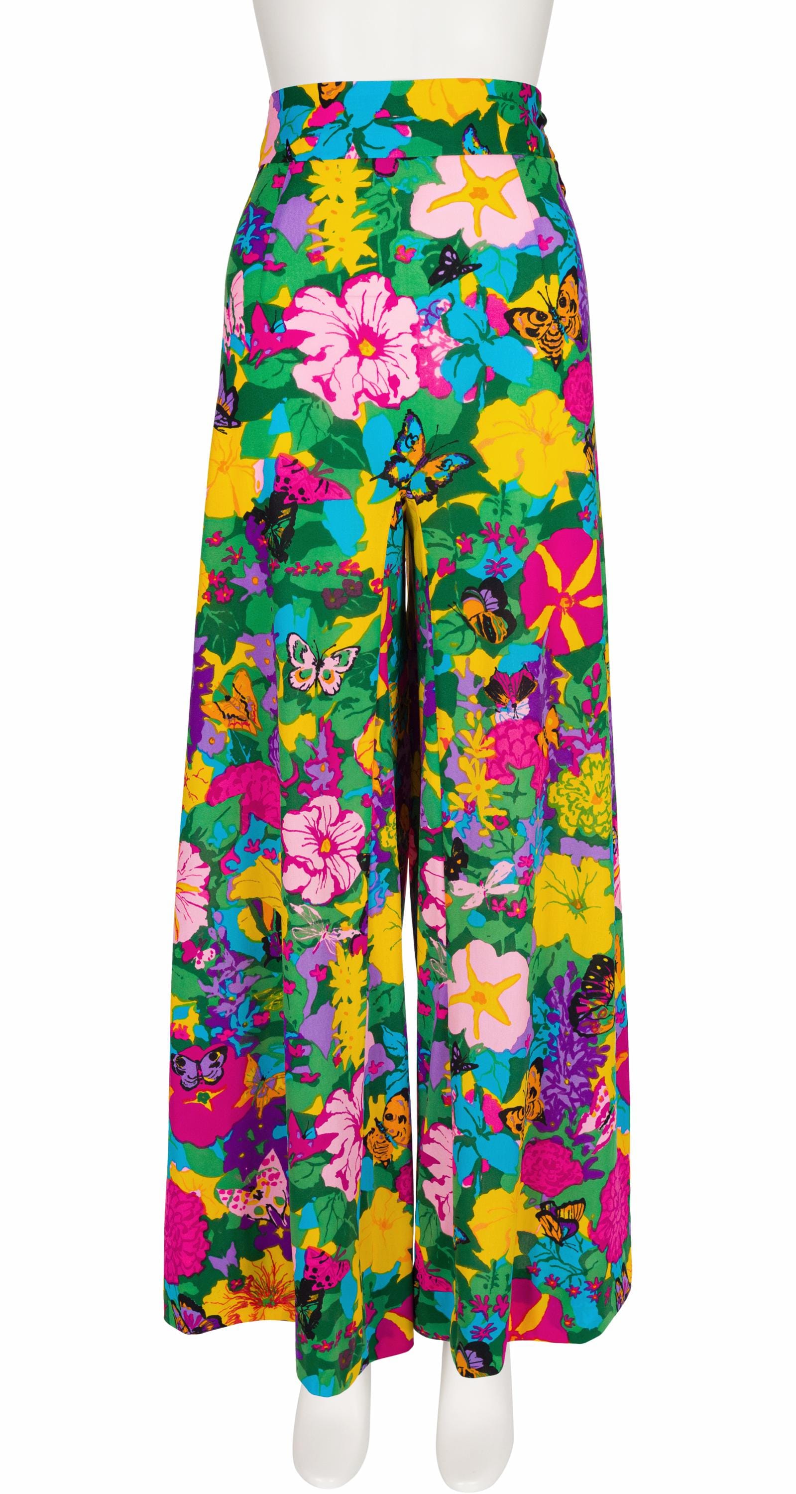 Ken Scott 1966 Butterfly Floral Print Jersey Vintage Palazzo Pants