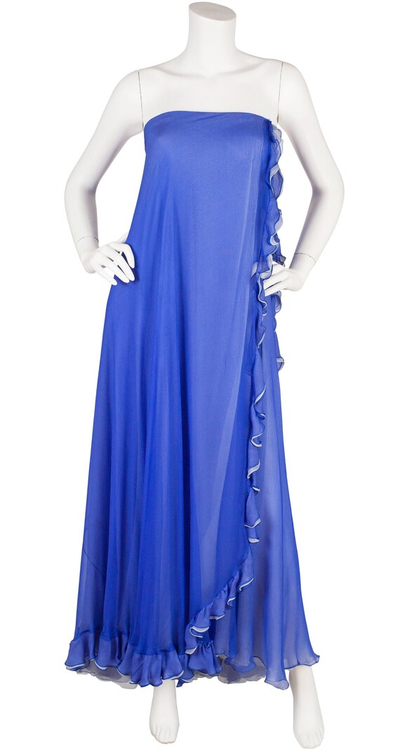 Valentino 1980s Vintage Blue Silk Chiffon Draped … - image 1