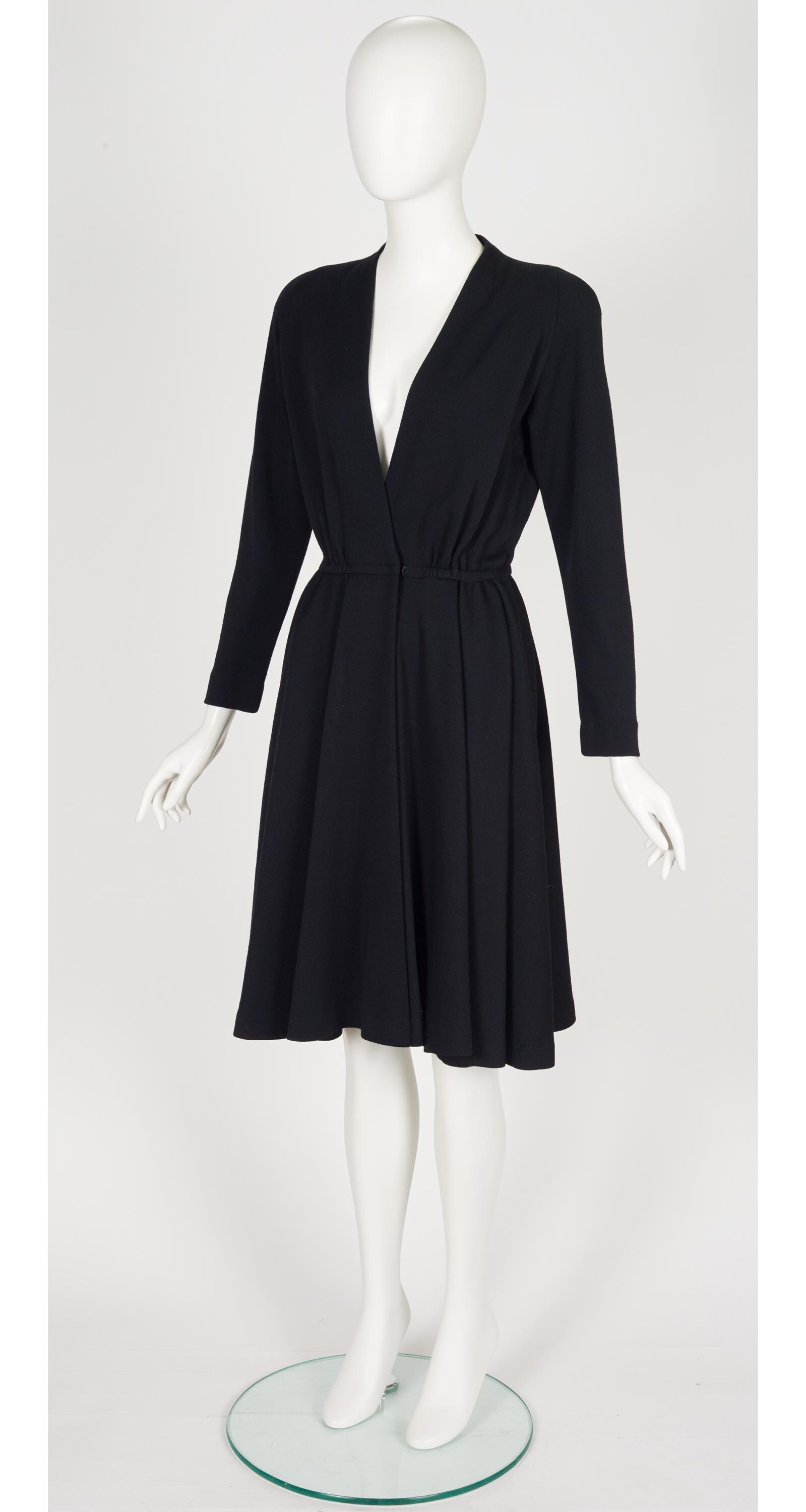 donna karan jersey dress 1987 S/S Black Wool Plunge Neck Vintage Wrap Sz S Style:CM6619J