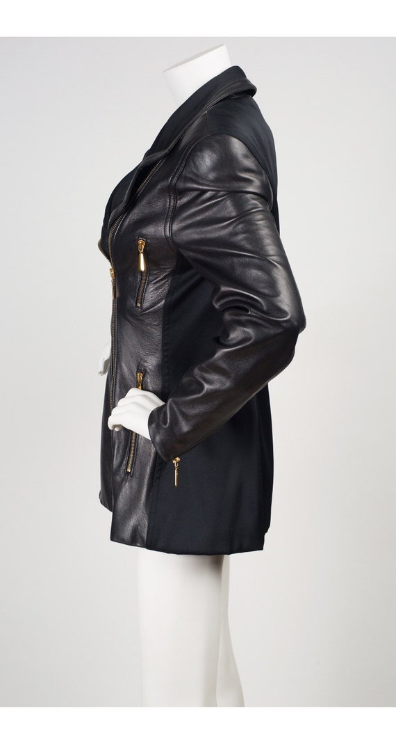 Escada 1990s Vintage Black Leather Motorcycle Jac… - image 5