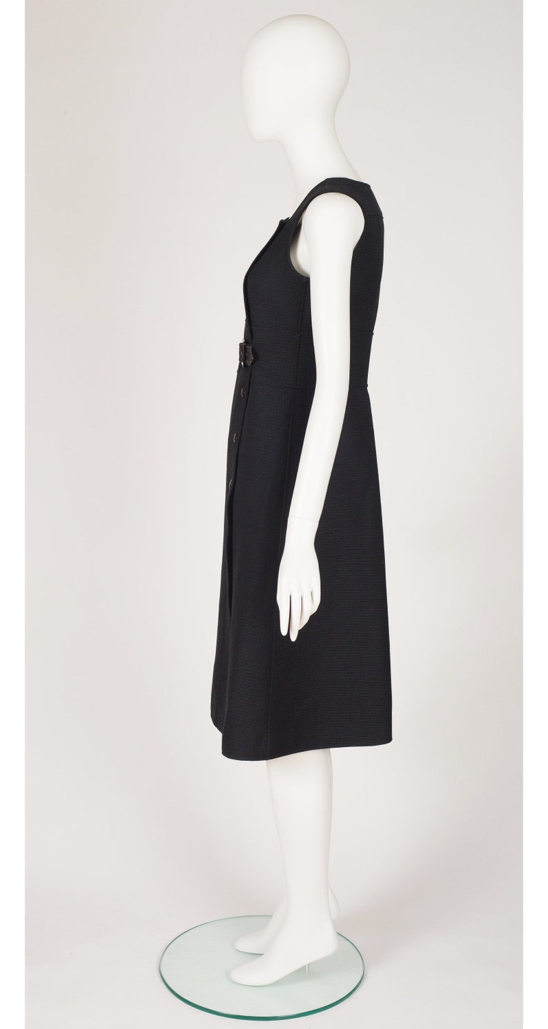 Courrèges 1970s Vintage Numbered Black Ribbed A-Line Midi Dress Sz XS S image 4