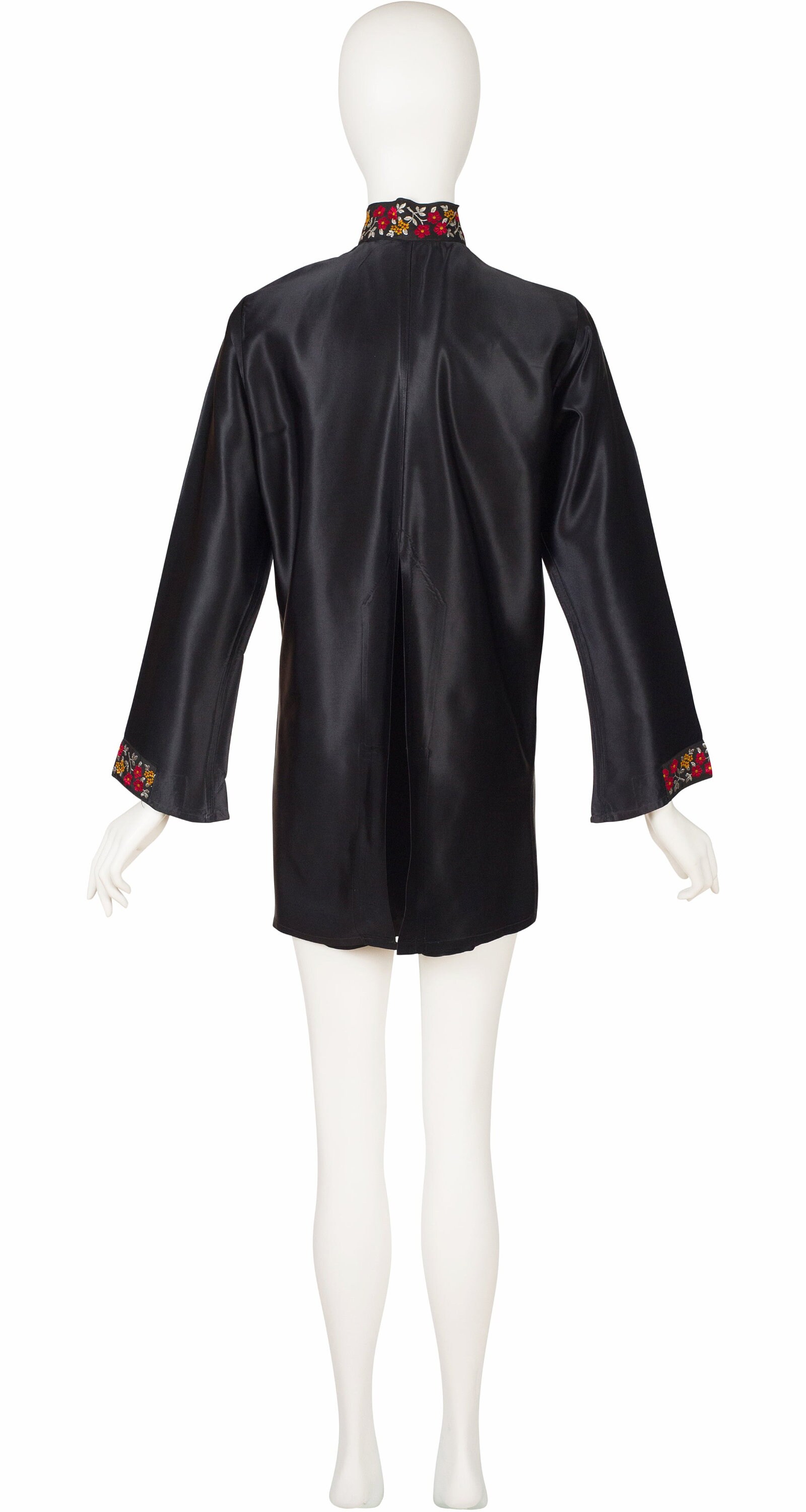 lady jane dress shop of Carnaby Street 1960s Vintage British Boutique Black Satin Mini Tunic Sz M v neckline wedding dress