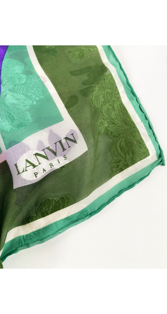 Lanvin 1980s Vintage Green Floral Jacquard Silk C… - image 3