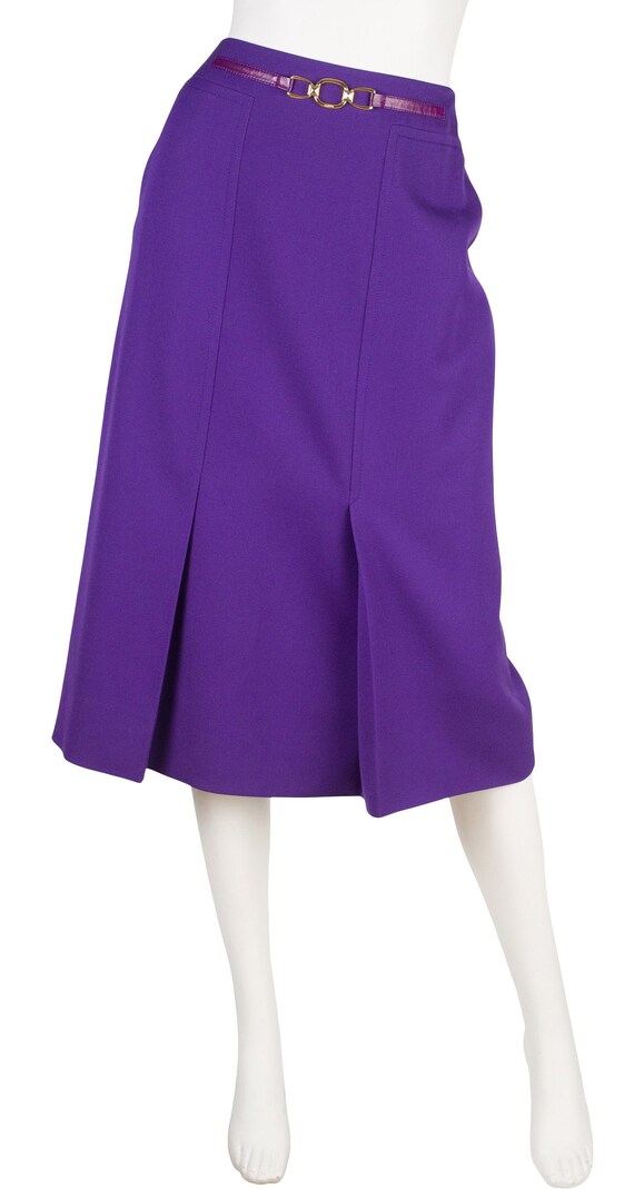 Céline 1980s Vintage Purple Wool & Leather Skirt S
