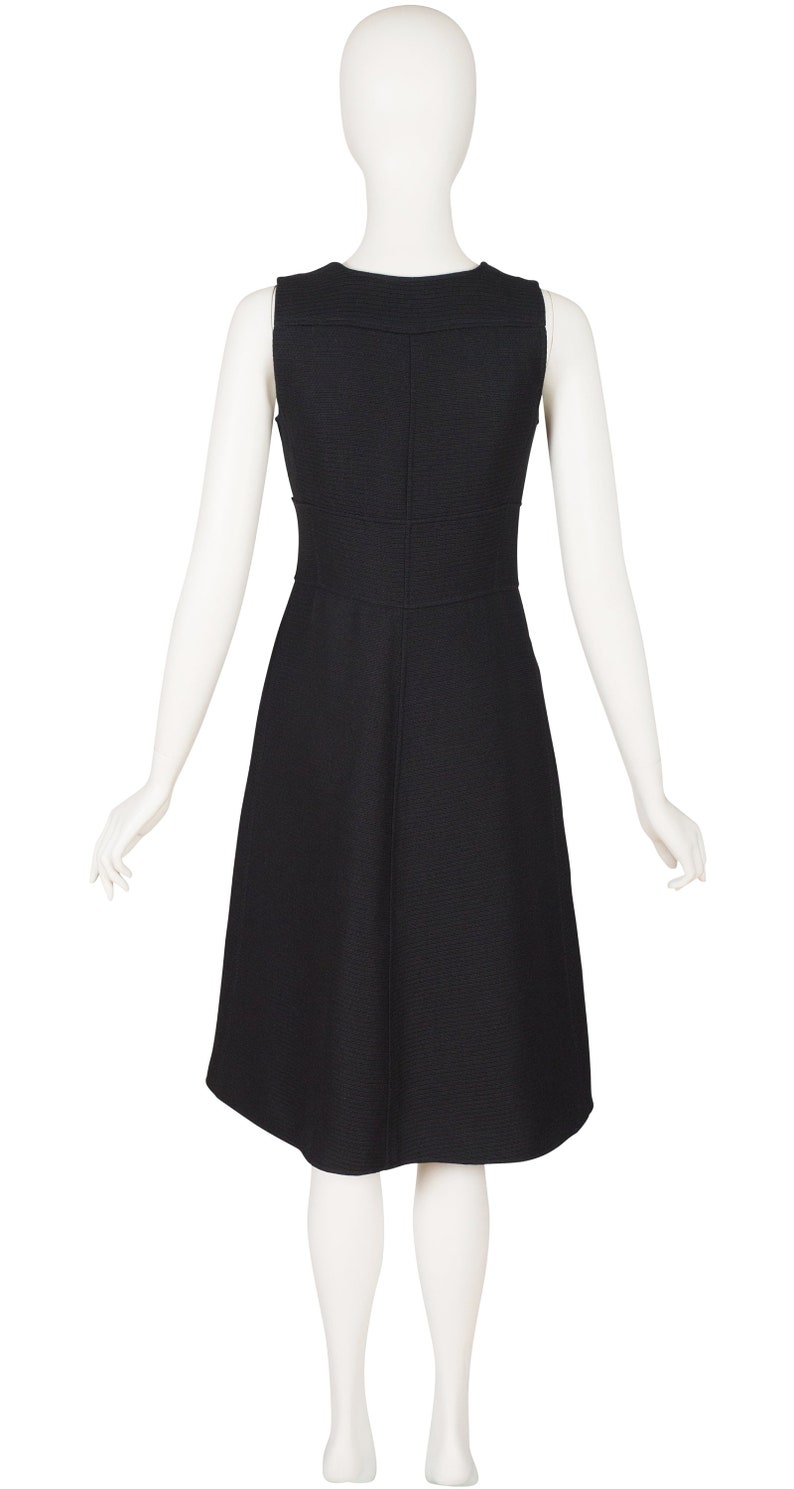 Courrèges 1970s Vintage Numbered Black Ribbed A-Line Midi Dress Sz XS S image 2