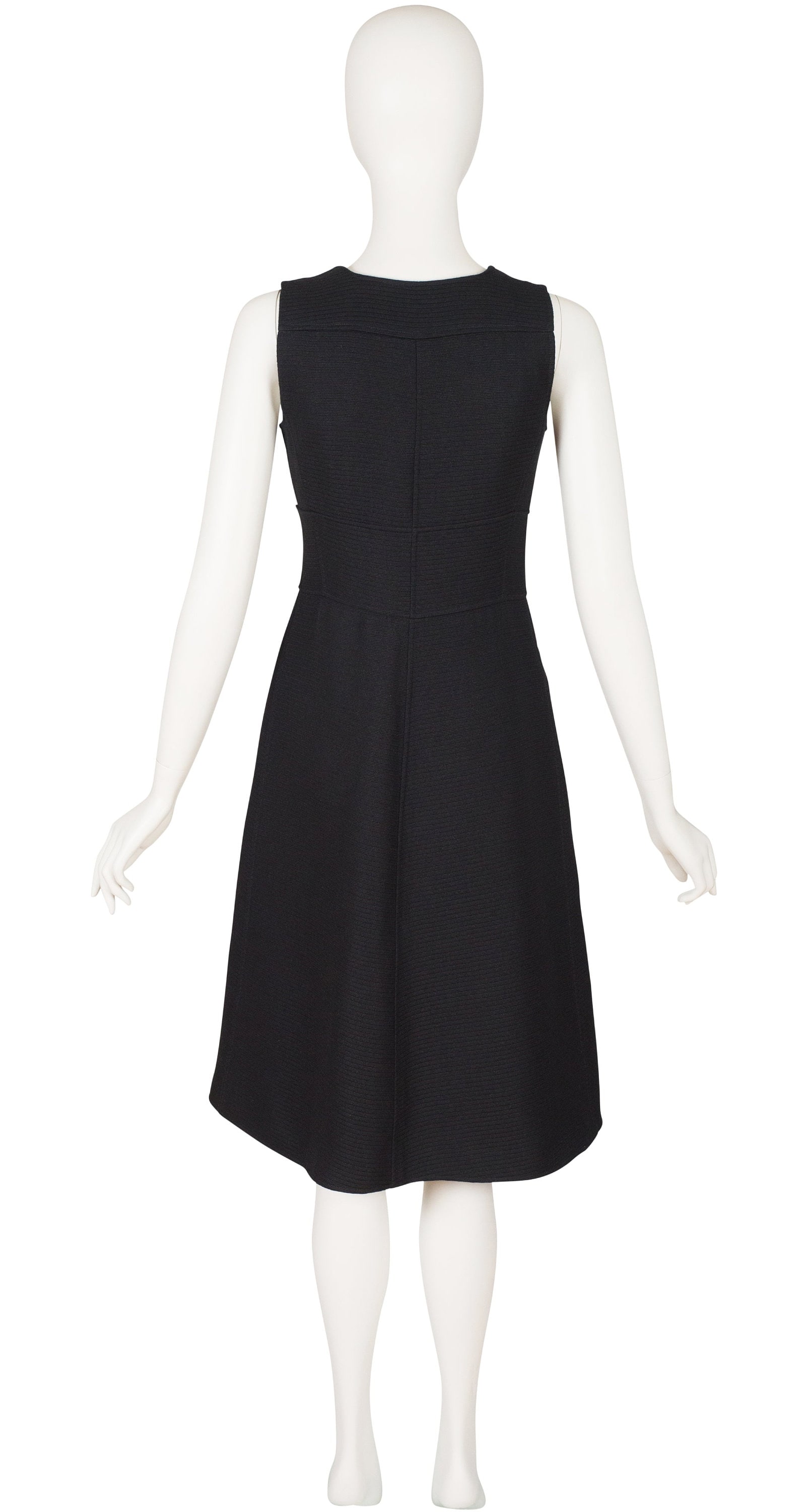 ワンピース Courreges Black Viscose Blend Dress Courrèges 1970s Vintage Numbered Black Ribbed A-line Midi
