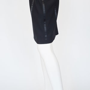 Guy Laroche Couture 1990s Vintage Black Satin Tuxedo Stripe Wool Pencil Skirt Sz M L image 4