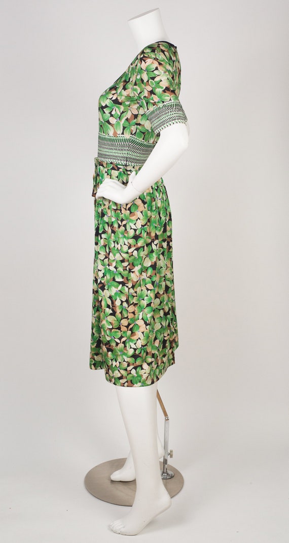 Lanvin 1970s Vintage Green Floral Jersey Short Sl… - image 4