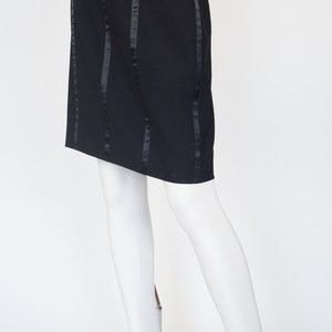 Guy Laroche Couture 1990s Vintage Black Satin Tuxedo Stripe Wool Pencil Skirt Sz M L image 3