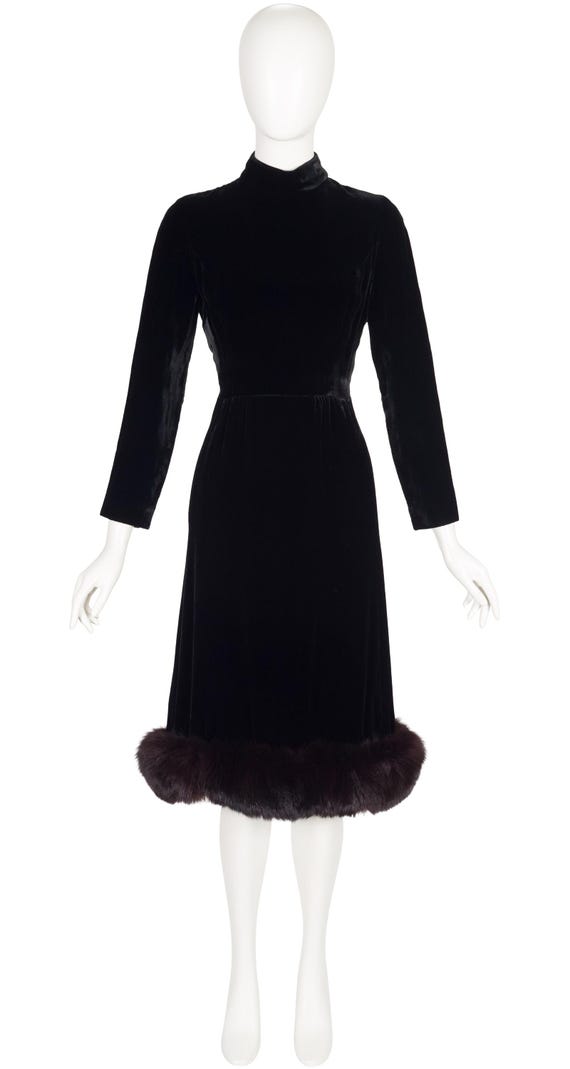 1960s Black Velvet Fur Trim Vintage Evening Dress Sz S M - Etsy