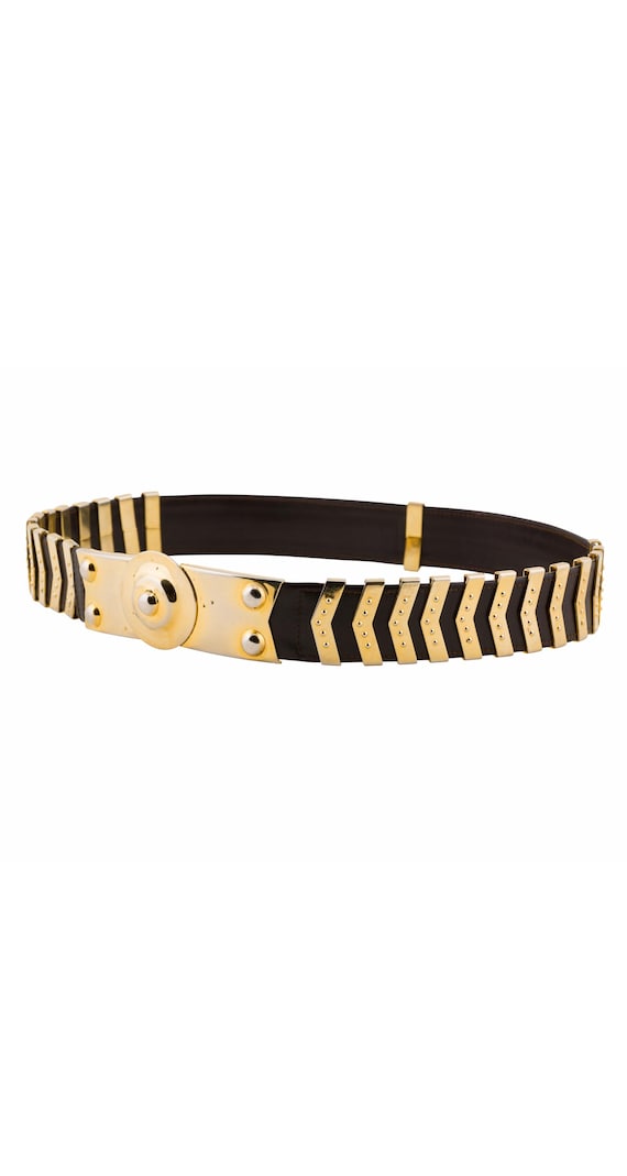 Roberta di Camerino 1970s Studded Gold Metal Vintage Dark Brown Leather Belt