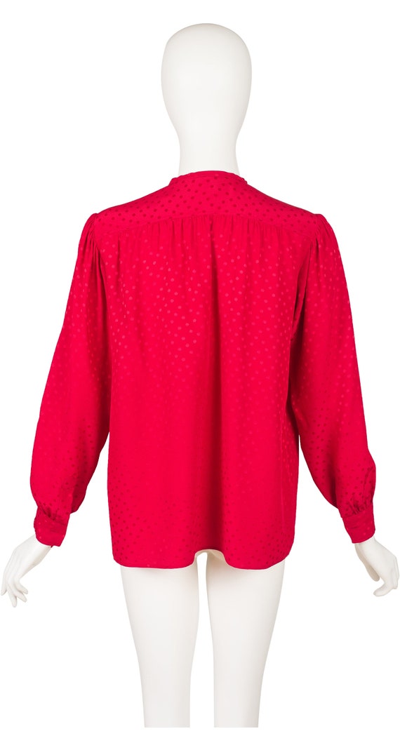 Yves Saint Laurent 1980s Vintage Red Polka Dot Jacquard Silk