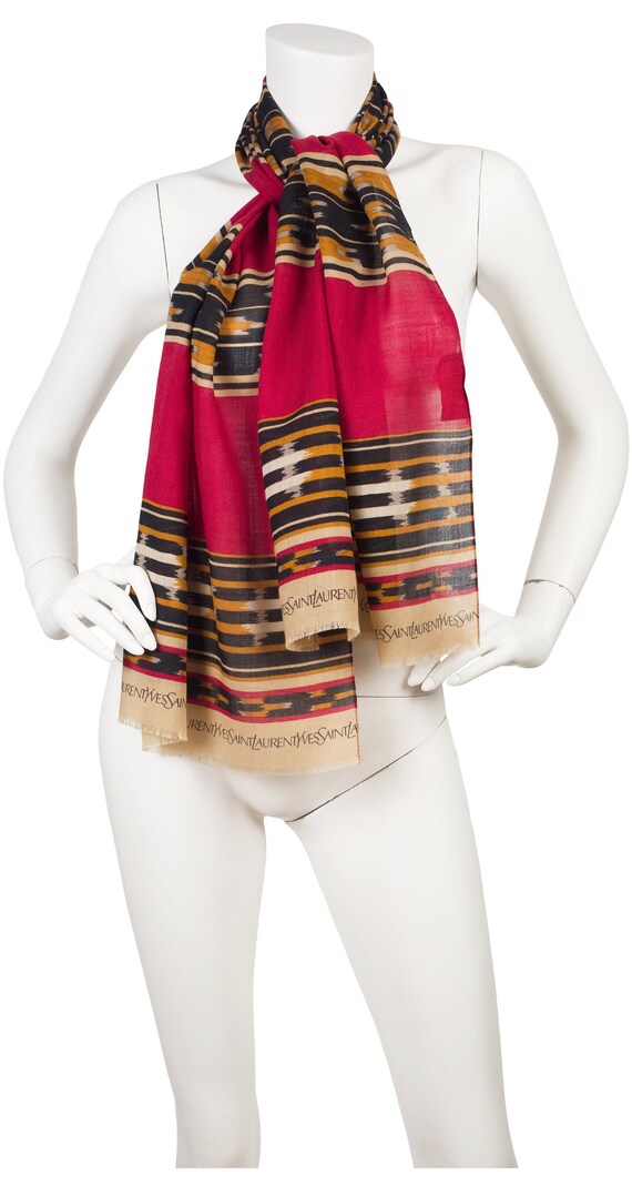 Yves Saint Laurent 1980s Vintage Red Ikat Print Lo