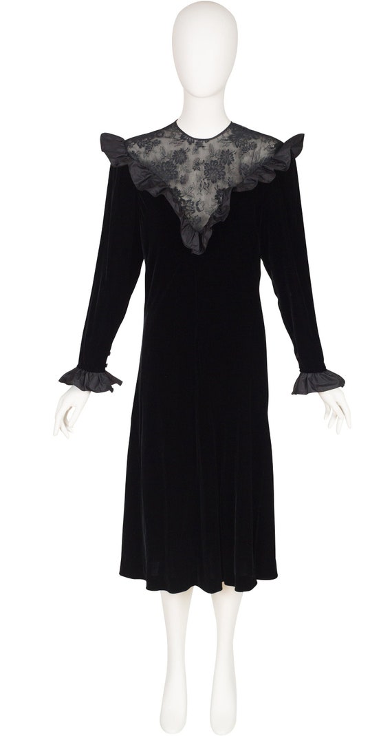 black dress with lace collar and cuffs Satin Collar & Gold Buttons Lace Dress