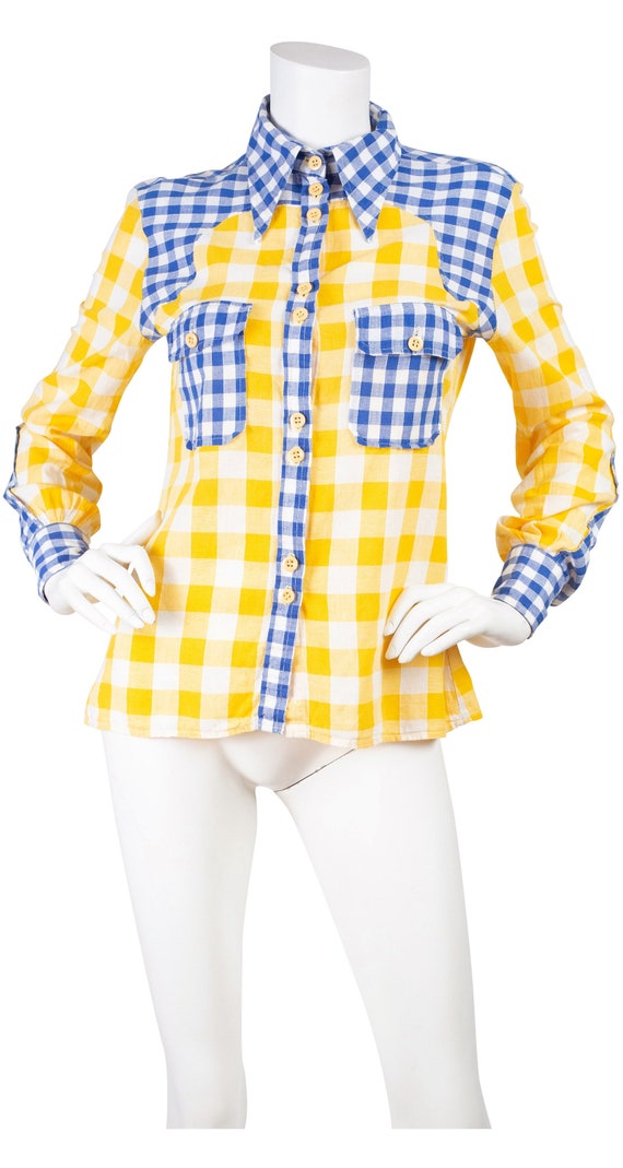 Jeff Banks 1970s Vintage Blue & Yellow Gingham Poi