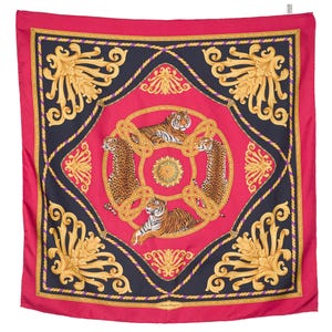 Salvatore Ferragamo 1990s Vintage Baroque Big Cat Print Silk Twill Scarf
