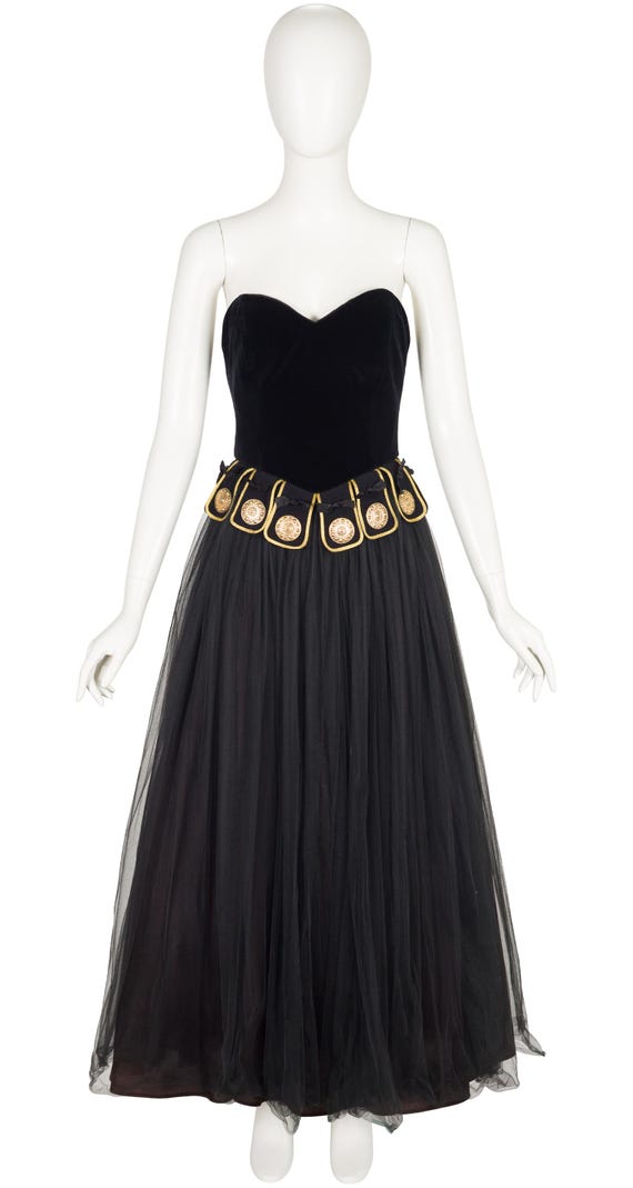 Moschino Couture 1990-91 F/W Roman Centurion Black Bustier Vintage Evening  Gown Sz S