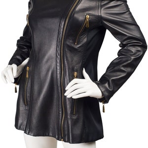 Escada 1990s Vintage Black Leather Motorcycle Jacket Sz S image 2