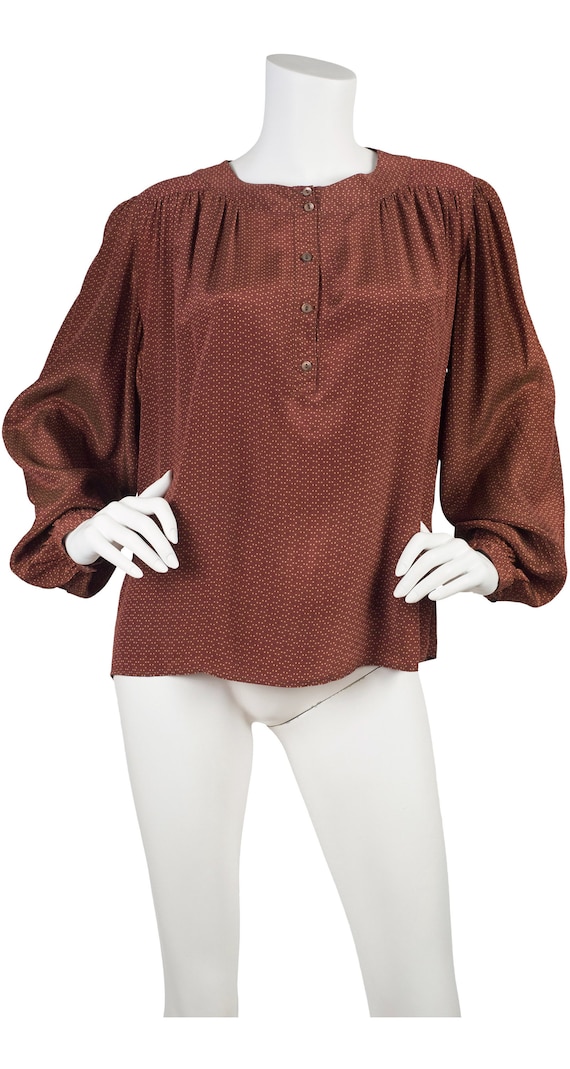 Cacharel 1970s Vintage Brown Silk Balloon Sleeve B