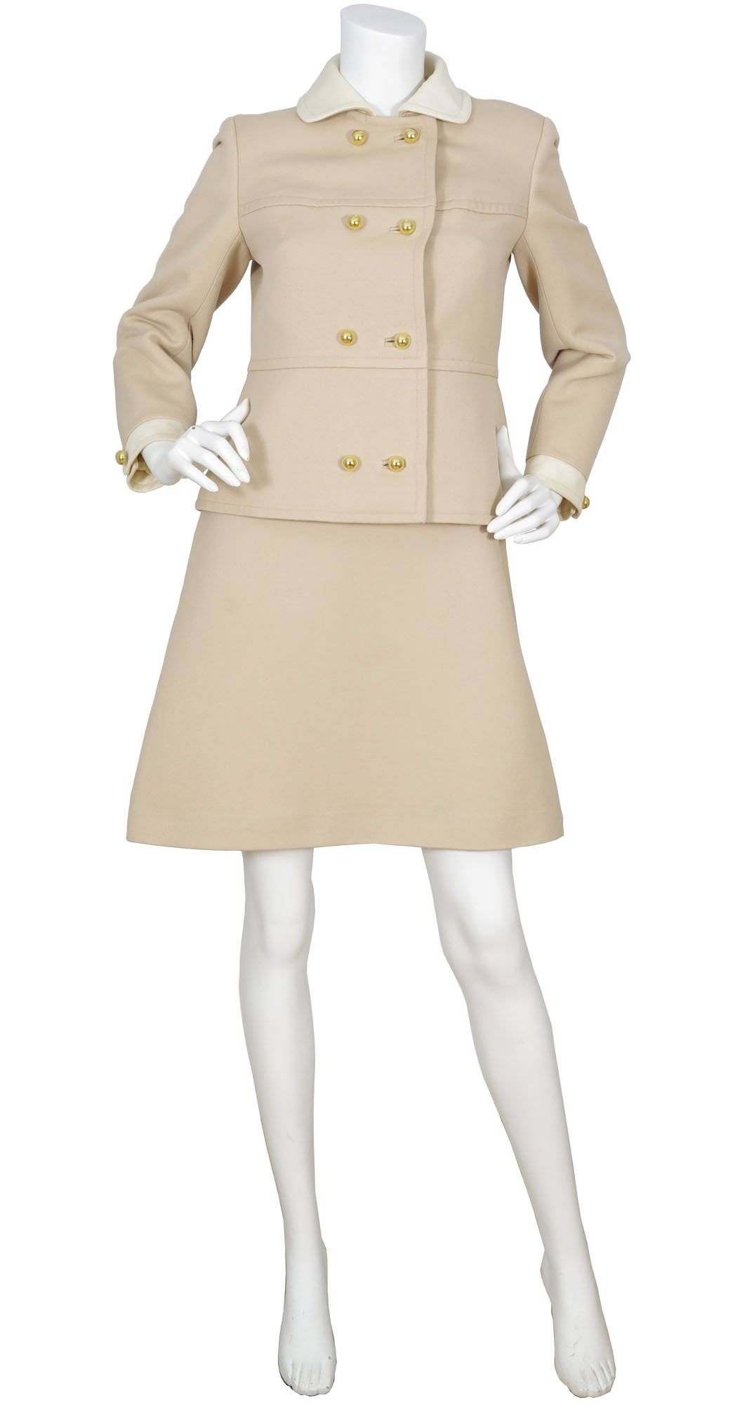 Philippe Venet 1960s Vintage Mod Beige & Cream Mini Dress