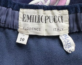 Emilio Pucci 1960s Vintage Phoenix Print Pink & Navy Cotton Velvet
