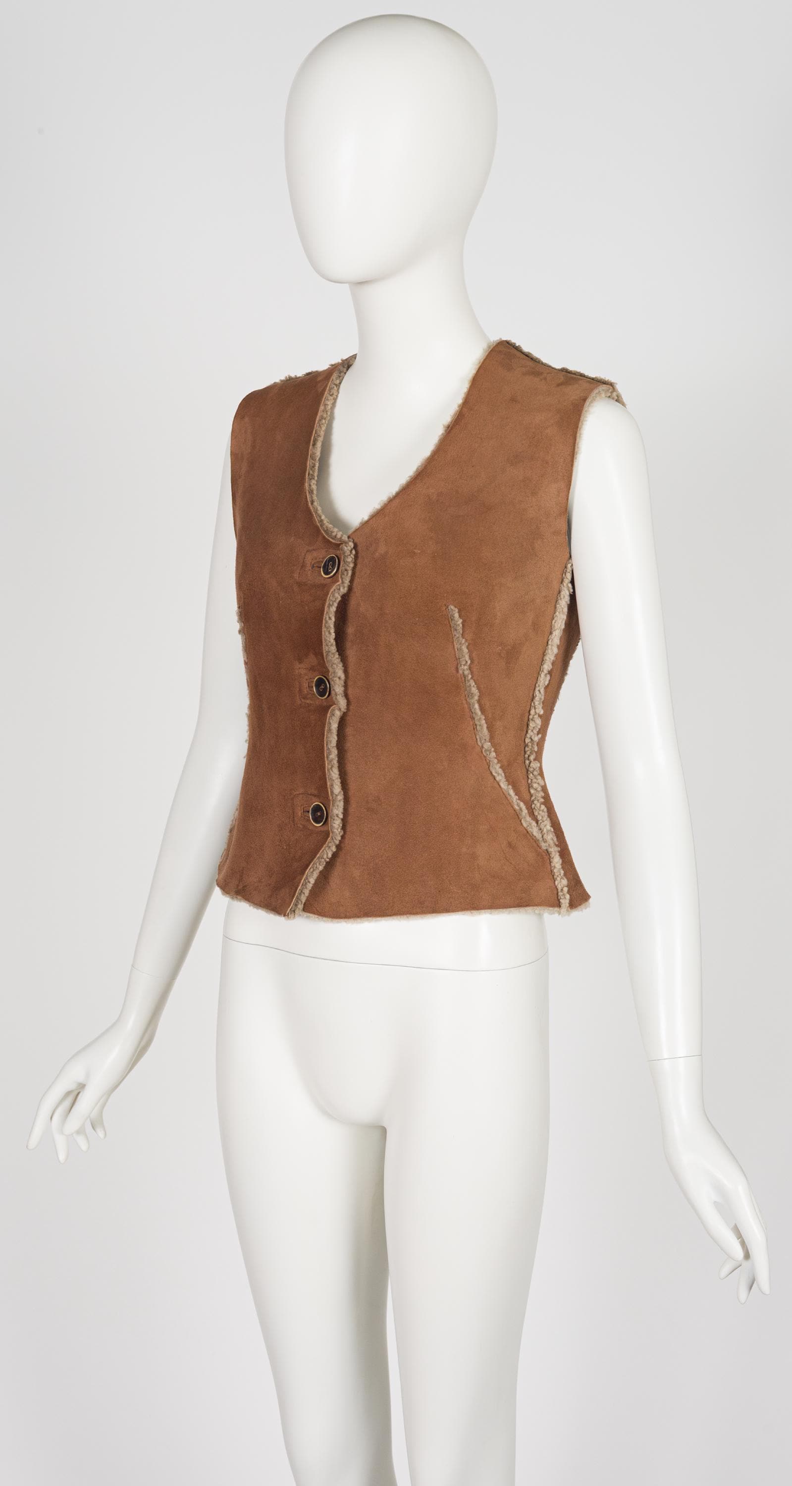 Rifat Ozbek 1994-95 F/W Brown Shearling Vintage Fitted Vest Sz S