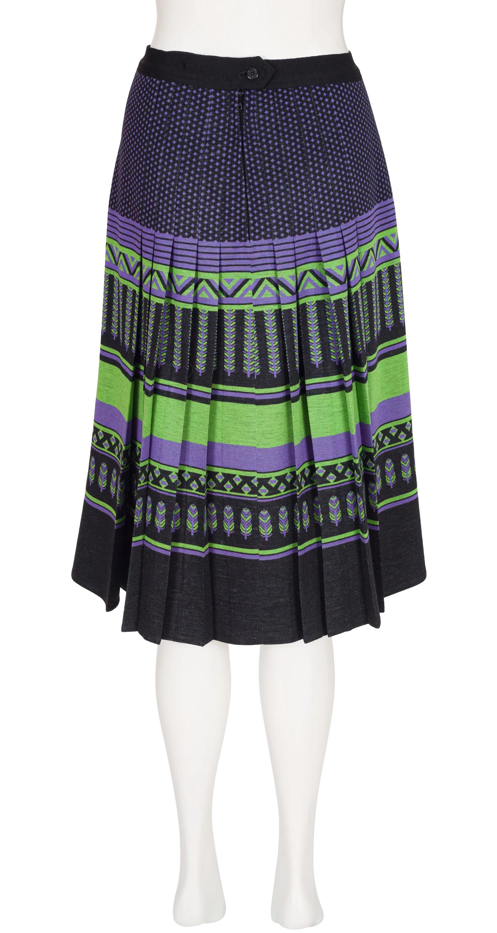 Lanvin 1970s Vintage Feather Geometric Print Black Wool