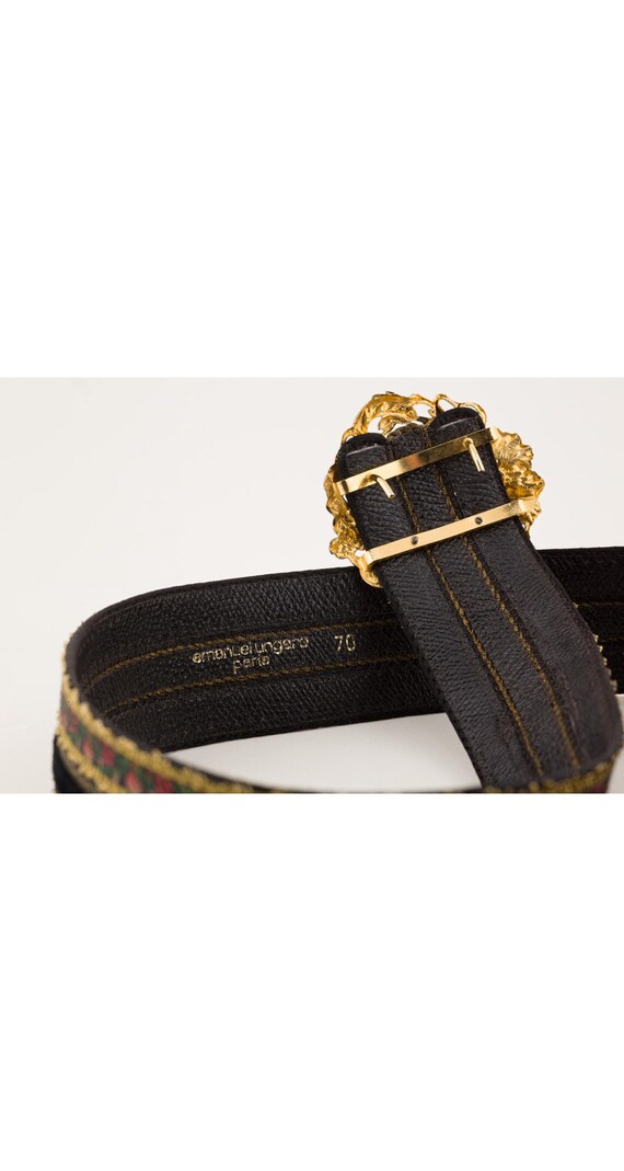 Emanuel Ungaro 1980s Floral Gold Metallic Ribbon Vintage  display picture 1