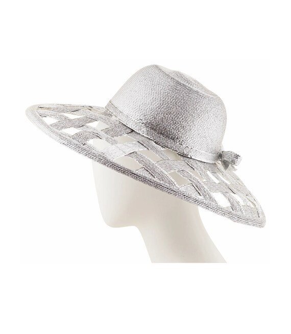 Buy Frank Olive 1980s Vintage Silver Metallic Straw Cut-out Wide 
