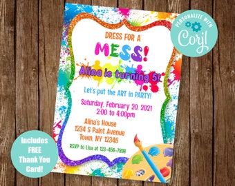 Invitation à la fête de peinture, invitation à la fête d’art, fête d’anniversaire de peinture, fête d’anniversaire d’art, invitation à la fête d’artisanat, modifiez-vous invitez