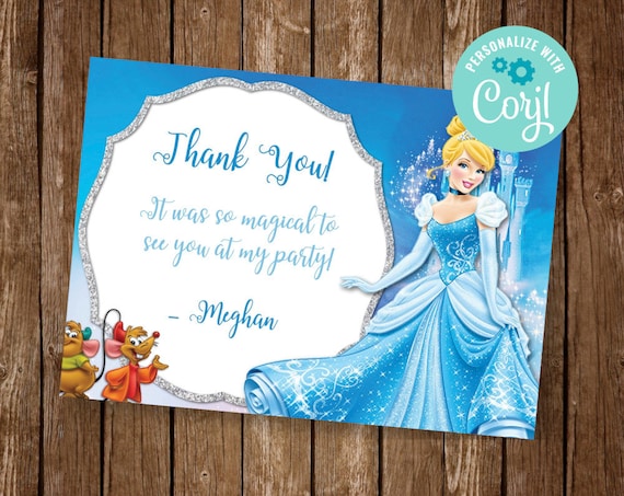 Personalised THANK YOU CARDS Cinderella//Princess Carriage Girls Birthday Party