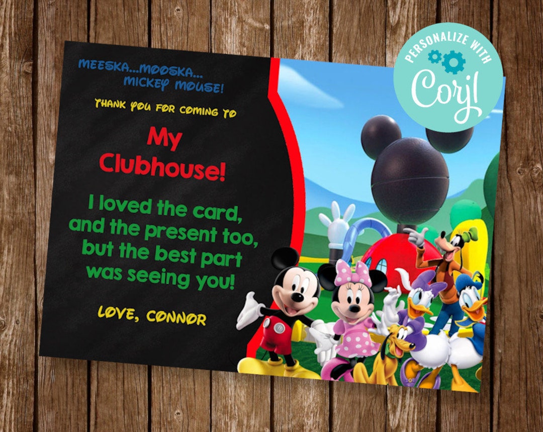 Mickey Mouse Clubhouse Thank You Card, Mickey Mouse Clubhouse Birthday ...