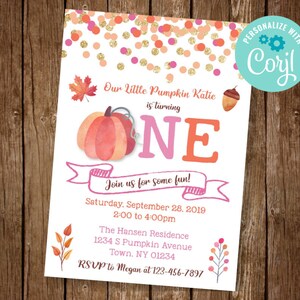 Our Little Pumpkin Invitation, Little Pumpkin Birthday Invite, Pumpkin First Birthday Invitation, Fall First Birthday, Pink Fall Invitation