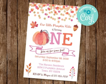 Our Little Pumpkin Invitation, Little Pumpkin Birthday Invite, Pumpkin First Birthday Invitation, Fall First Birthday, Pink Fall Invitation